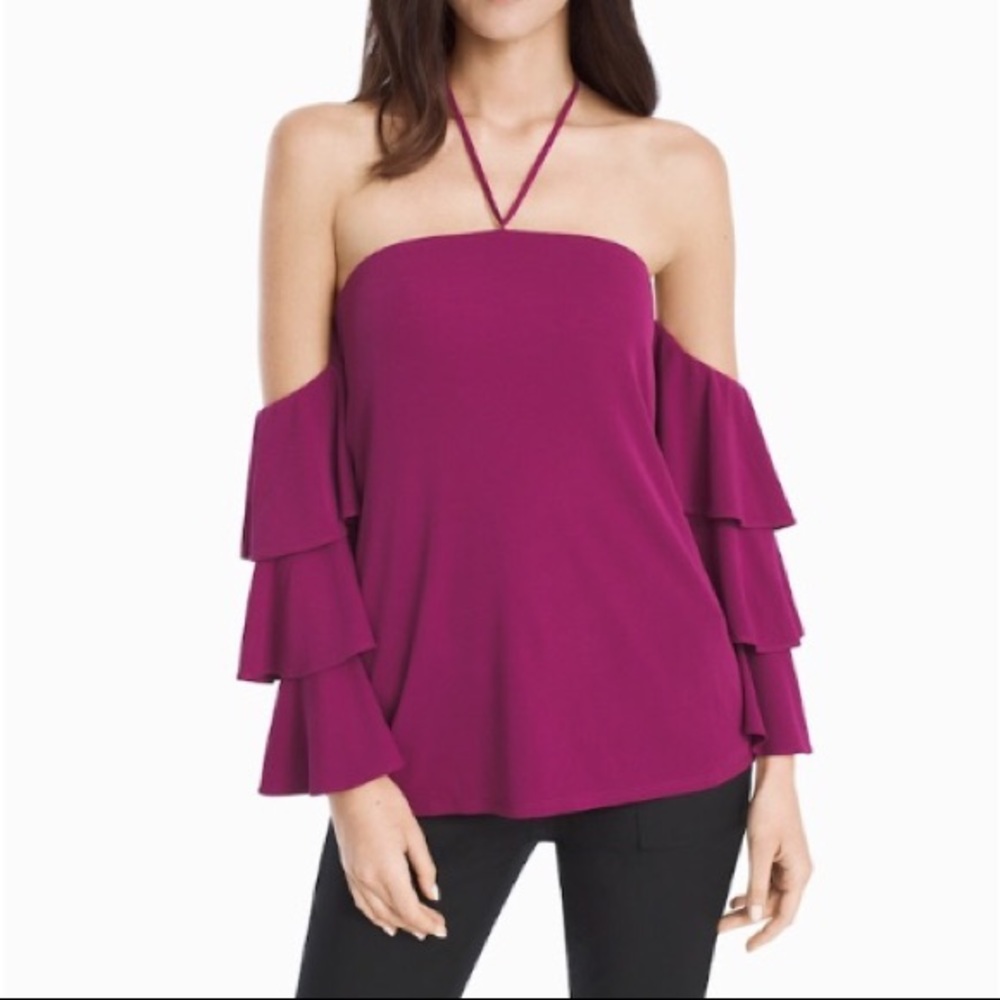 White House Black Market Magenta Off-Shoulder Blouse